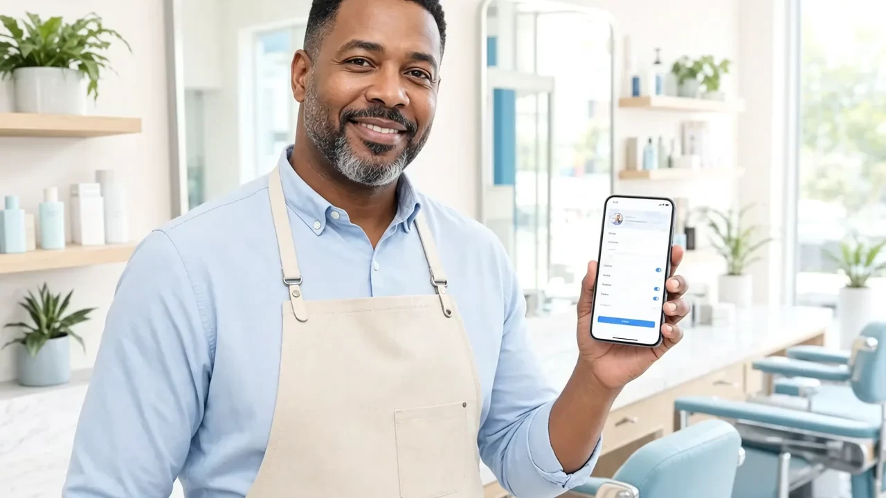 Business owner presenting a mobile profile